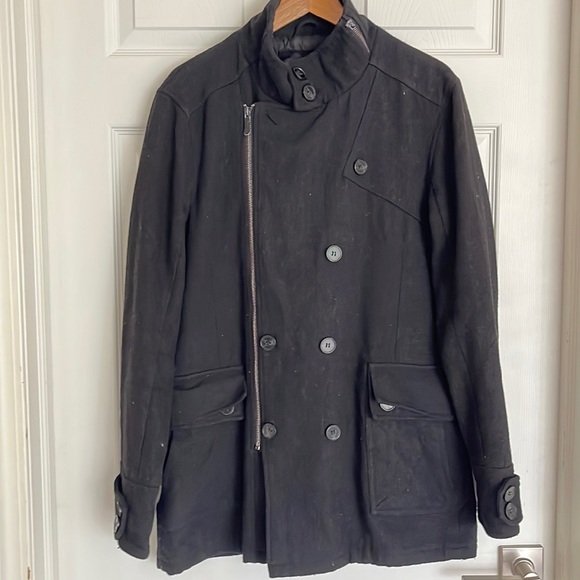 $20/2 Black Jacket Trench Coat Asymmetrical Opening unisex - Picture 5 of 12